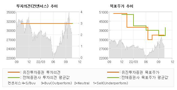 투자의견 및 목표주가 추이 그래프